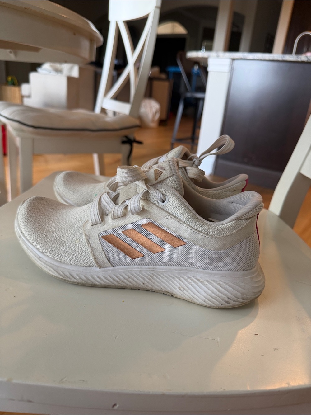 adidas Cream Sneakers with Pink Stripe Accents